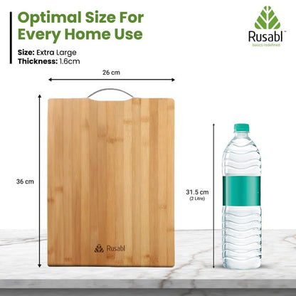 Rusabl Bamboo Chopping Board/Vegetable Cutting Board for Kitchen with Metal Handle | Natural Bamboo | Recyclable | Biodegradable (26 x 36 x 1.7 cms, Brown, Extra Large)