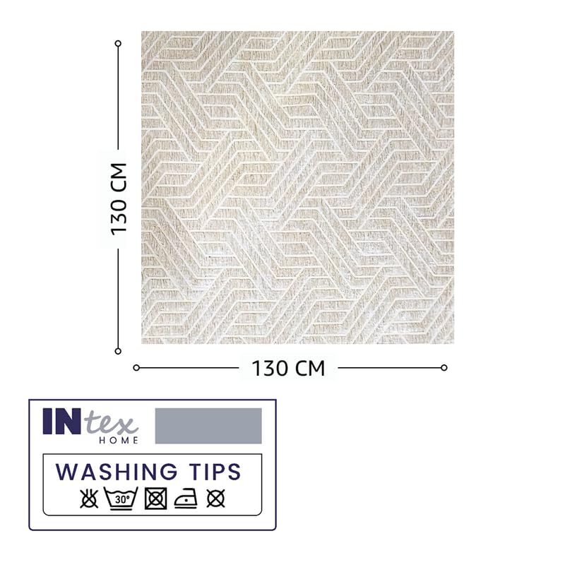 INtex Home Rectangular Tablecloth, Nadia’s Geometrical Design in Heavy Duty Linen Velvet Fabric, Soft Touch for Reception Living Room and Special Occasions - 1 Pc - 130 x 130 cm - Light Biege