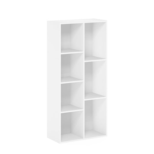 5-Tier Narrow Vertical Wall Unit, Tall Column Floating Storage Organizer and Utility Shelf for Bedroom or Living Room, Space-Saving Design in a White Laminate Finish