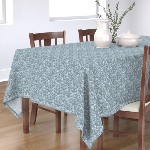 INtex Home Linen-Look Tablecloth, Elegant Meadow Breeze Printed Design, Wrinkle-Resistant Fabric for Dining Room Occasions Events and Everyday Use, 1 Piece - 130 x 200 cm - Petrol Blue