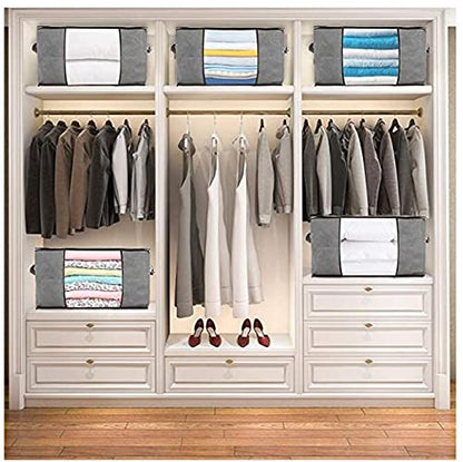 3 Pack Large Capacity Clothes Storage Bags Foldable Underbed Closet Organizer Thick Breathable Fabric Bags for Clothing Comforters Blankets Bedding With Sturdy Zipper Clear Window (Navy Blue-Style 1)
