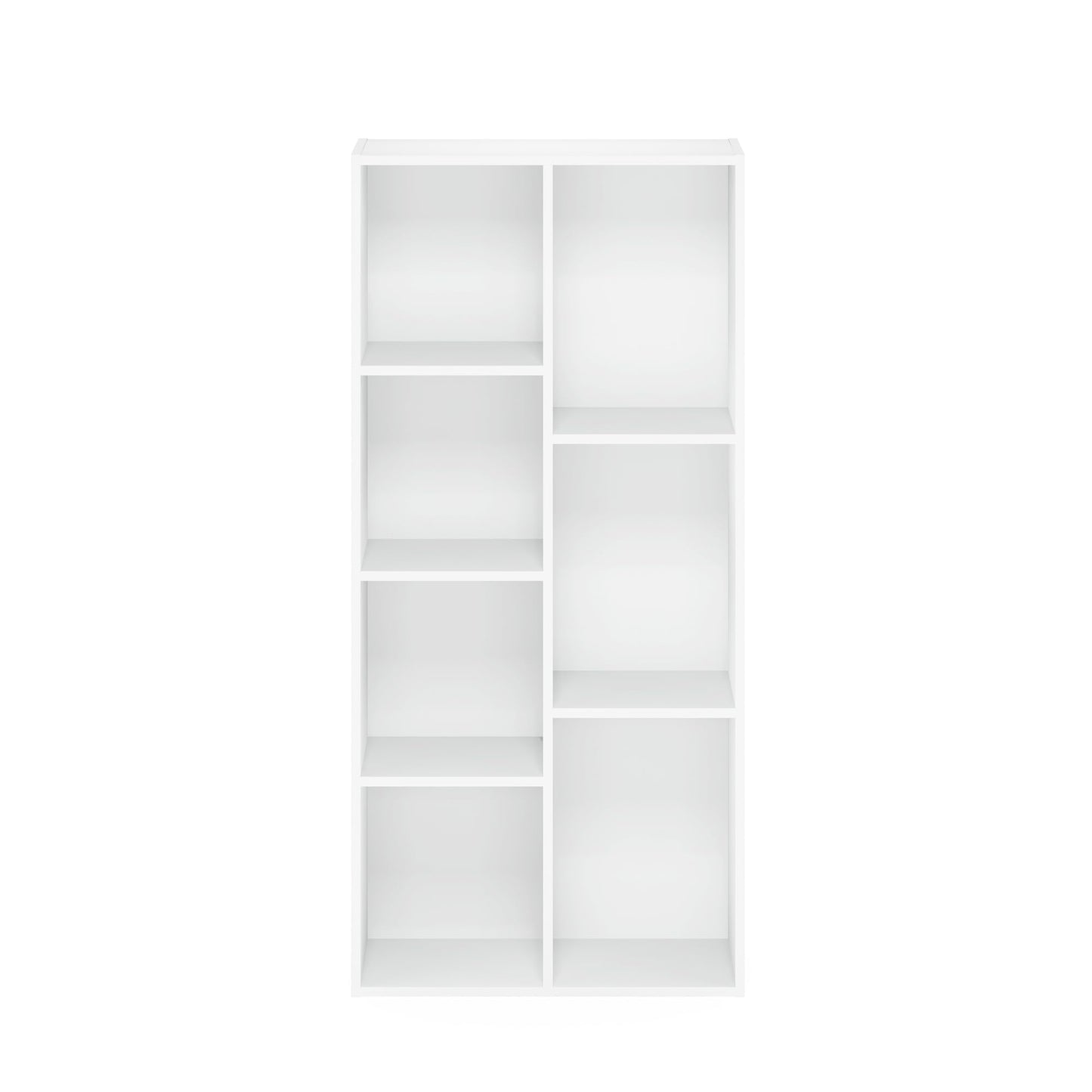 5-Tier Narrow Vertical Wall Unit, Tall Column Floating Storage Organizer and Utility Shelf for Bedroom or Living Room, Space-Saving Design in a White Laminate Finish