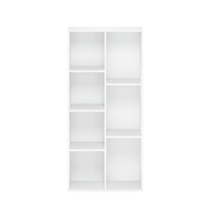 5-Tier Narrow Vertical Wall Unit, Tall Column Floating Storage Organizer and Utility Shelf for Bedroom or Living Room, Space-Saving Design in a White Laminate Finish