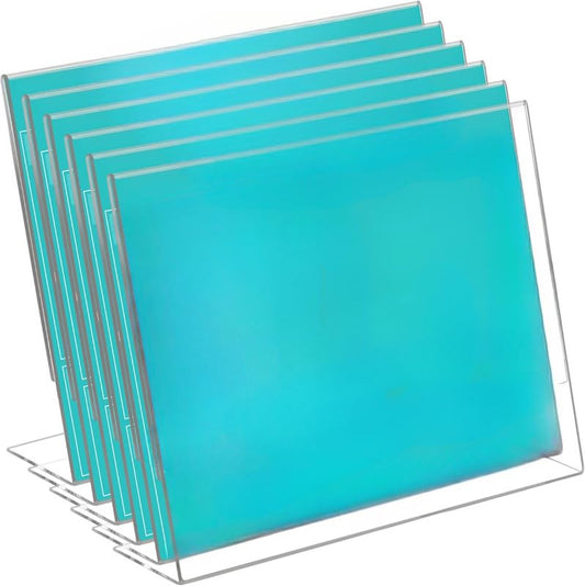 Acrylic Sign Holder, 6-Pack Horizontal Slant Back Display Stand, 21.6 x 27.9 cm Holder for Flyers, Posters, Advertisements, Papers and Photos, Suitable for Desktop and Counter Use, Clear