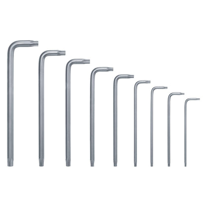 Bosch 9-Piece Torx Key Set (Multi-Tasking Torx Keys Made of S2 Steel; TX8-TX40; Long Arm; Rust-Protected Surface, Storage Clip)