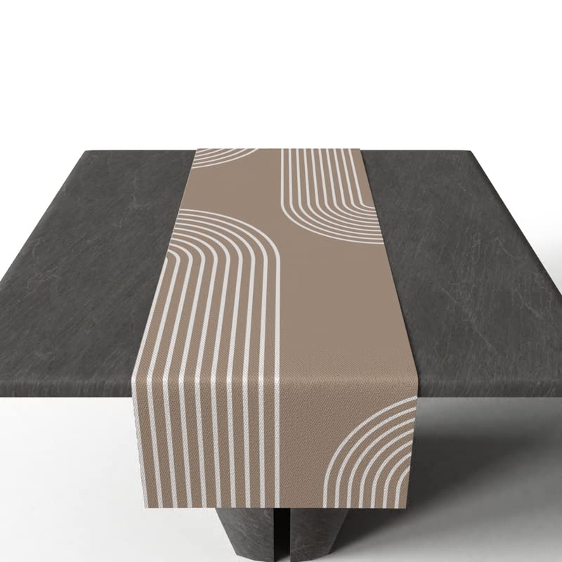 Lynn Canvas Table Runner in Beige & Blue, a 35x140 cm durable decorative centerpiece with a subtle and sophisticated modern pattern, perfect for a chic, minimalist, or contemporary table