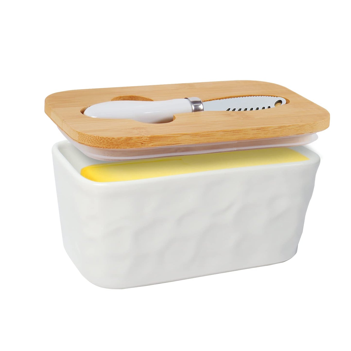 Porcelain Butter Dish,Butter Dishes with Knife and Double Silicone Seal Lid,Cheese Container,White