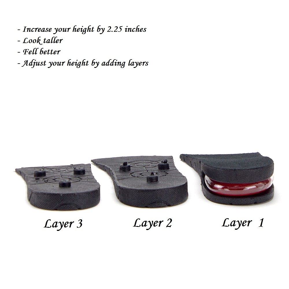 Jazame Height Increase Insoles for Men & Women - 3-Layer Air-Up Elevator Shoes Lift Kit - Arch Support - Black - Unisex Adults