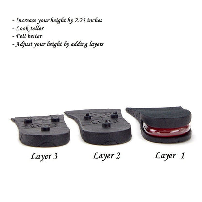 Jazame Height Increase Insoles for Men & Women - 3-Layer Air-Up Elevator Shoes Lift Kit - Arch Support - Black - Unisex Adults