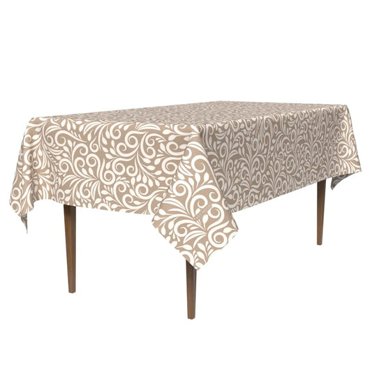 Cran Waterproof Tablecloth, a Spillproof Table Cover made from Durable Polyester Fabric, 140x300 cm, Beige & White, a Stain-Resistant Protector for Dining Room, Kitchen, or Parties