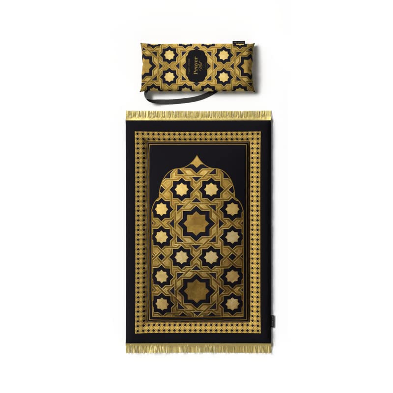 Padded Prayer Rug for Kids in an elegant Gold and Black velvet, 57x95 cm, a soft mat that offers comfort and a dedicated space, making it a perfect gift for encouraging prayer