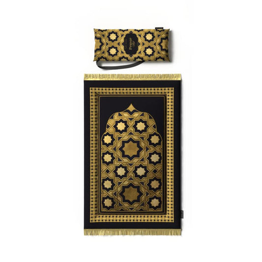 Padded Prayer Rug for Kids in an elegant Gold and Black velvet, 57x95 cm, a soft mat that offers comfort and a dedicated space, making it a perfect gift for encouraging prayer