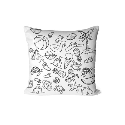Canvas Beach Junior Cushion Cover in Black & White, a durable decorative pillow for kids with a fun seaside theme, 40x40 cm, perfect for adding a touch of coastal charm to a child's room