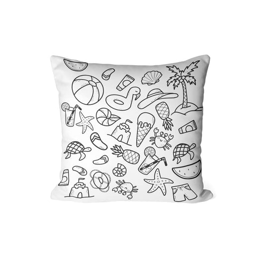 Canvas Beach Junior Cushion Cover in Black & White, a durable decorative pillow for kids with a fun seaside theme, 40x40 cm, perfect for adding a touch of coastal charm to a child's room