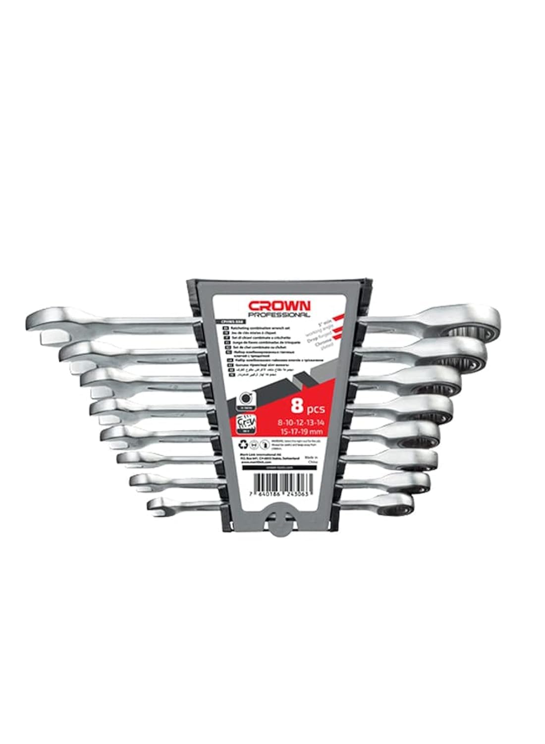 Crown Tools Combination Ratchet Spanner 8-Piece Set
