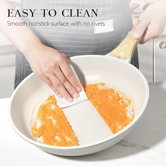 Granite Pan Set - 3 Pieces, Non-Stick Coating, Beige, Scratch-Resistant, Heat Distribution, Ergonomic Handles, Easy to Clean, Perfect for Cooking and Frying