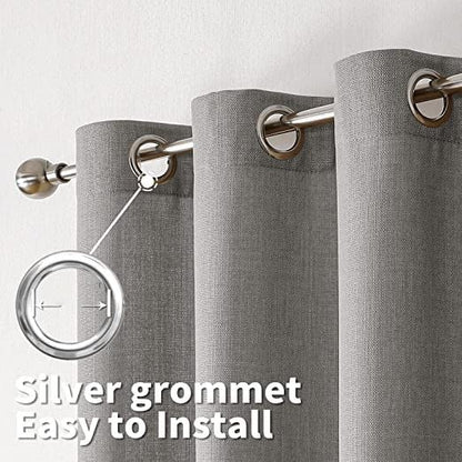 INtex CURTAINS Natural Linen Curtains -Semi Transparent Sheer -Soft And Durable Fabric -For Living Rooms And Bedroom Steel Grommets -Two Pieces 145W x 180L CM Light Grey