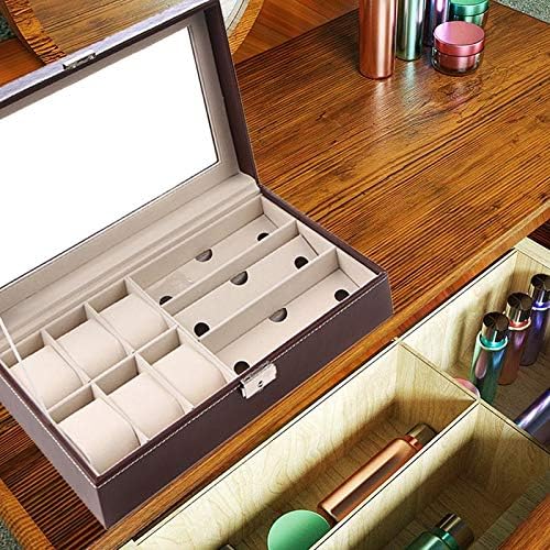 Visible Watch Sunglasses Organizer PU Leather 6 Watch Box Jewelry Case and 3 Piece Eyeglasses Storage and Sunglass Glasses Display Case Organizer