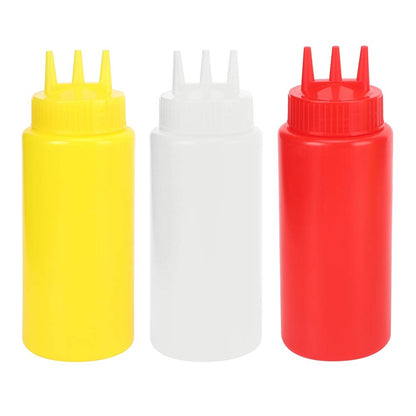 3 Pcs Condiment Squeeze Bottle, 3 Hole Plastic Squeeze Dispenser Bottles for Ketchup Hot Sauces Olive Oil 16 Oz