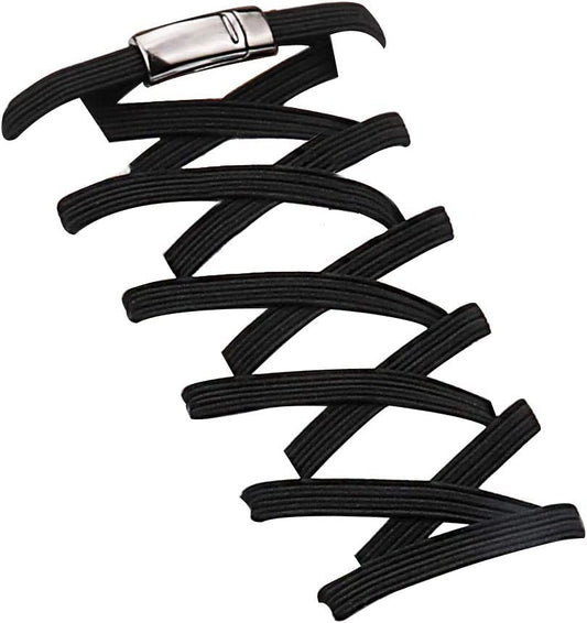 Elastic No Tie Flat Shoe Laces for Sneakers, Stretch Tieless Shoelaces for Kids & Adults, Magnetic Shoes Strings (Black)