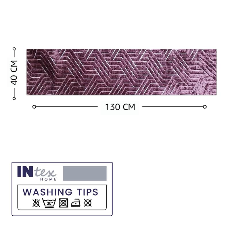 INtex Home Table Runner, Nadia’s Geometric Design in Heavy Duty Velvet Linen Fabric, Elegant Rectangular Accent for Reception Living Room or Special Occasions - 1 Pc- 40 x 130 cm - Café
