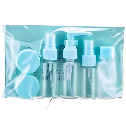 Seven-Piece Travel Bottles Set, Durable and Reusable Transparent Plastic Containers for Cosmetics, Perfume, and Skincare, Travel Kit for Women - Blue