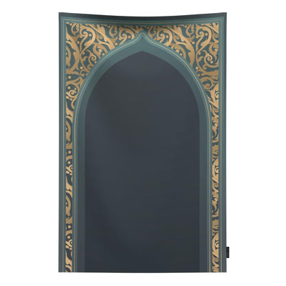 Waterproof Prayer Mat in Teal and Gold, 68x117 cm, a durable and beautiful rug with a rich design, perfect for travel and outdoor use, offering a clean and reliable prayer space