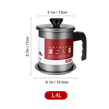 YAHUA LI Oil Strainer Pot Grease Can, 1.4 L/1.7L Stainless Steel Container w/Fine Mesh Dust-proof lid Non-slip Plate Base Suitable Easy Grip Handle, for Storing Frying Cooking