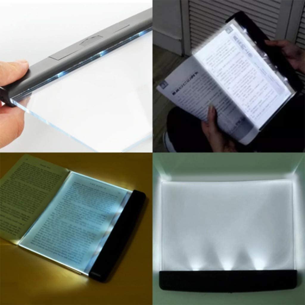 Qibykehei Flat Book Light Page Book Light for Reading in Bed at Night Clear LED Book Full Page Light Illuminator Panel Plate Lamp Board Wireless (Black)
