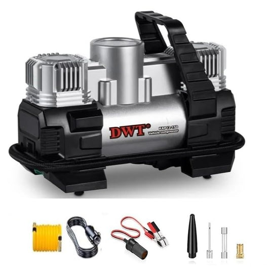 tyre inflator air compressor KAP12-150 2 pistons 45l/m 150 watt cars, bicycle, balls with led flash light