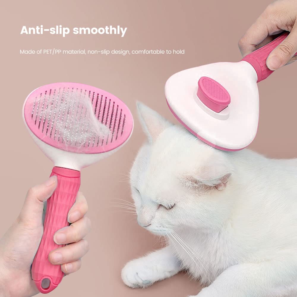 Feeko Dog Brush Pet Grooming Brush Slicker Dog Comb Self Cleaning Brush Comb for Dogs Cats Puppy Pet Accessories, Hair Shedding Brush for Dogs Pet Care Comb (Pink)