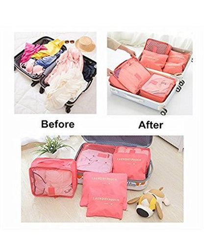 Styleys 6-in-1 Travel Organizer Packing Cubes (Dark Pink)