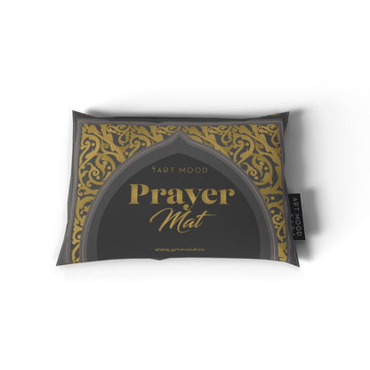 Velvet Prayer Mat in Grey and Gold, 68x117 cm, a luxurious and soft rug with an elegant design, perfect for creating a comfortable and sophisticated prayer space at home or on the go