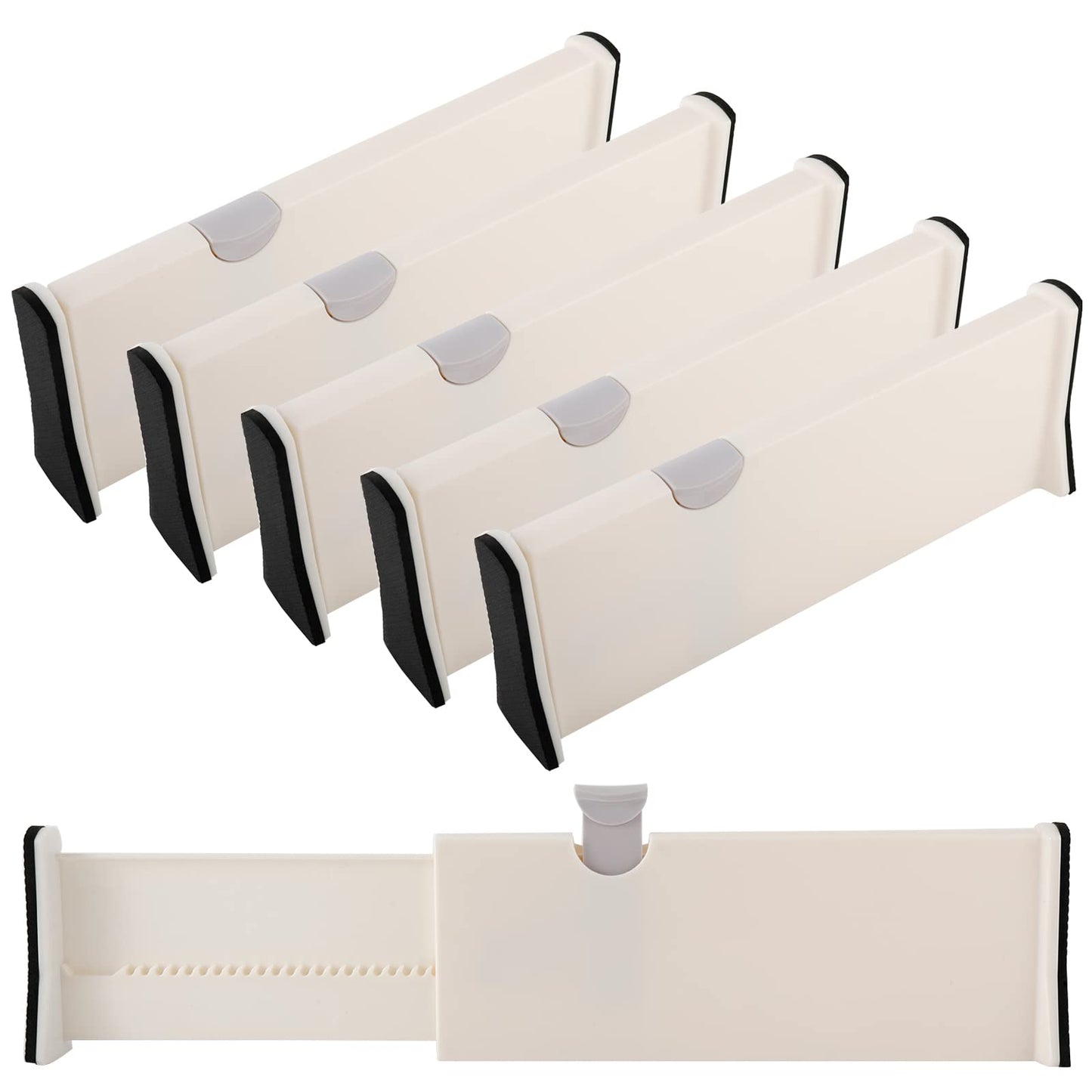 RealPlus 5pcs Adjustable Drawer Dividers Organizer Separators Expandable from 11-17", Plastic Dresser Organizer for Kitchen Bedroom Bathroom Office Desk Closet Clothing