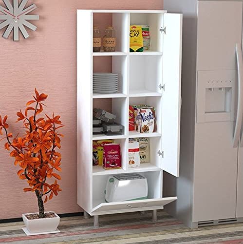 Organizing Unit in White, Multi-purpose Storage Cabinet for Kitchen and Any Place in the House, Freestanding Utility Cupboard with Shelves and Ample Space