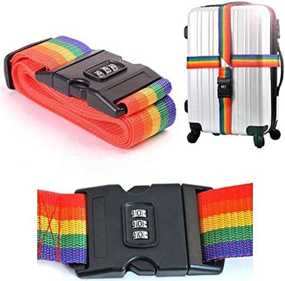 Luggage Suitcase Strap with Coded Lock Secure Lock Safe Belt Strap 1.7m baggage Belt Travel Rainbow Adjustable, Multi Color