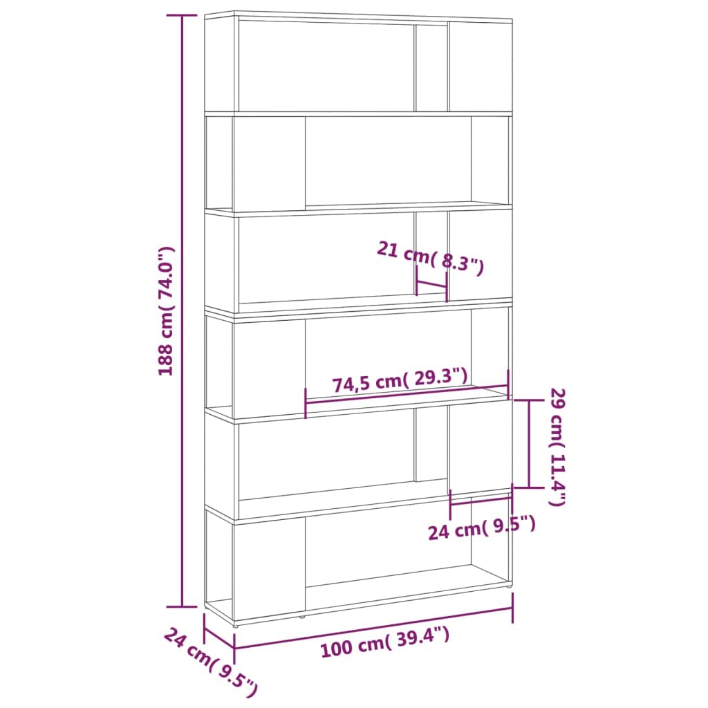 Puraday Tall Bookcase and Divider, White 100 x 24 x 188 cm, Modern Wall Shelf and Wooden Room Divider with an Elegant and Classic Design, Large Geometric Bookcase