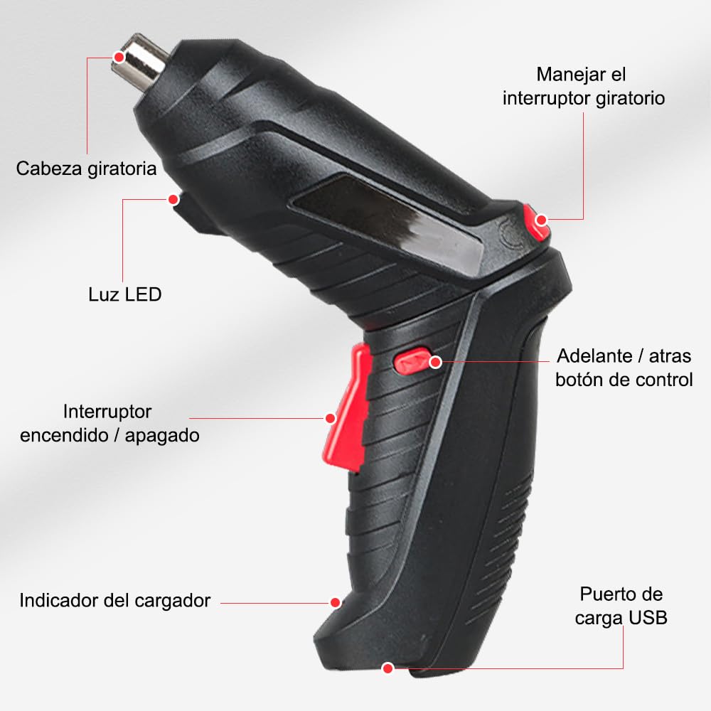 Free wolf Electric Screwdriver 3.6V, Rechargeable Electric Screwdriver Set of 47 Pieces, Rotatable Handle (90°-180°), for Home Improvement and Your DIY Projects (Black)