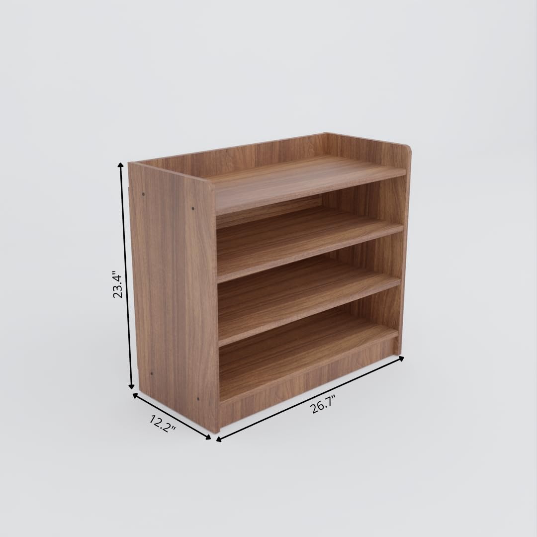 Wood Shoe Rack, Fits up to 15 Pairs, 4-Shelf Wooden Shoe Storage Organizer for Home, Knock-Down Design for Easy Assembly, Brown Finish