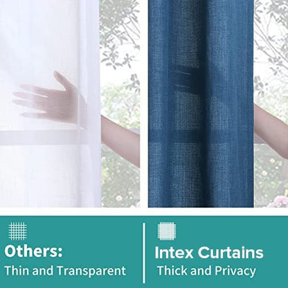 INtex CURTAINS Natural Linen Curtains -Semi Transparent Sheer -Soft And Durable Fabric -For Living Rooms And Bedroom Steel Grommets -Two Pieces 145W x 180L CM Light Grey