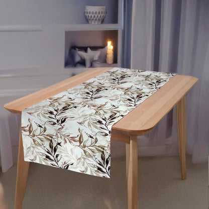 INtex HOME Linen Velvet Table Runner, 45 x 130 cm, Modern Leaves Design, Elegant Rectangular Tablecloth for Dining, Living Room and Kitchen, Soft, Durable - Café x Brown - Single Piece