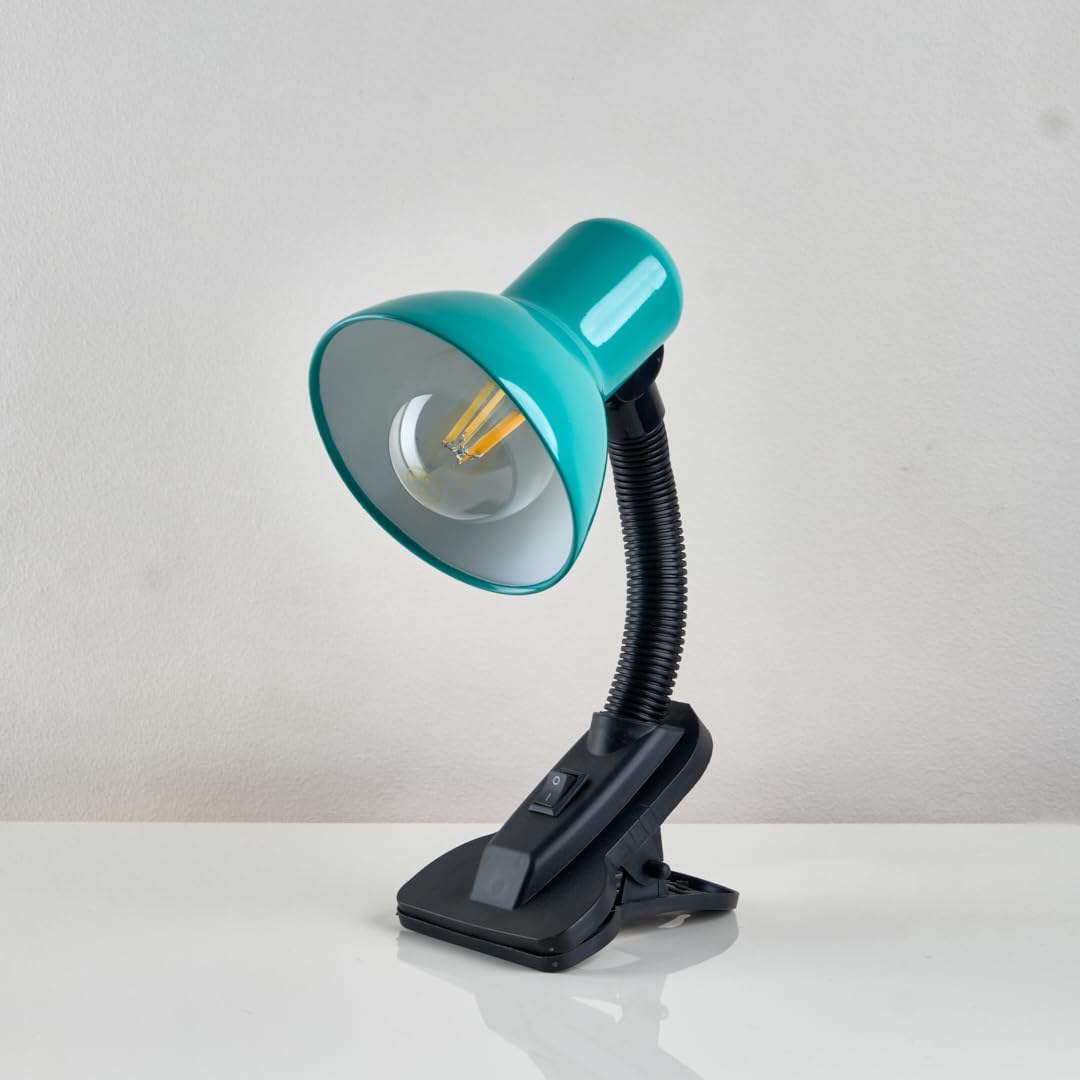 Desk Lamp with Clips - Addressable LED Lighting - Flexible Arm - Elegant Color - Suitable for Study, Reading, Work (Turquoise)