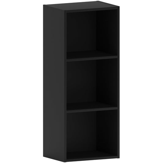 Oxford 3 Tier Cube Bookcase, Black Wooden Shelving Display Unit, Modern Vertical Storage Organizer for Home Office, Living Room, or Bedroom Furniture, Tall Design