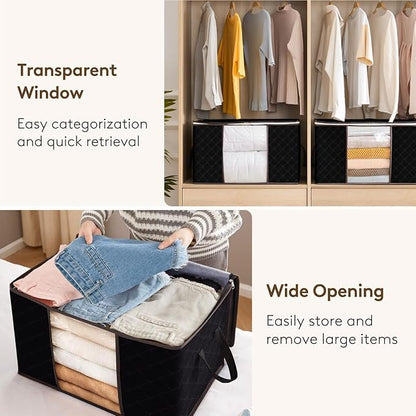 6 Pack Large Foldable Storage Boxes with Zipper & Reinforced Handles, Linen Clothes Organizer for Blankets, Comforters & Seasonal Items - Black