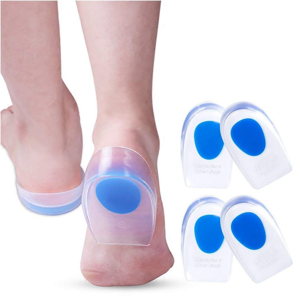 2Pair Silicone Gel Heel Cups - Shoe Inserts for Plantar Fasciitis Sore Heel Pain Bone Spur & Achilles Pain - Pad & Shock Absorbing Support UK Men's 6-11, One Size