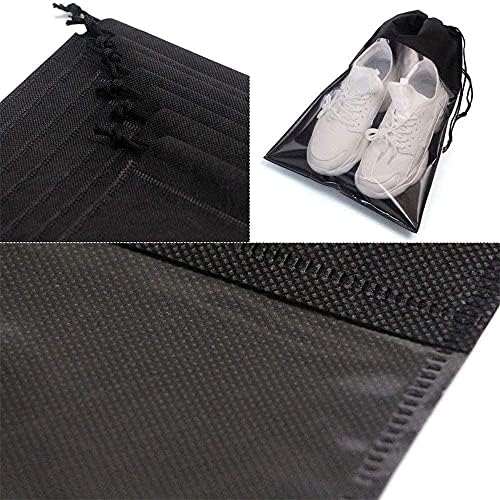 10 Pcs Large Travel Storage Shoe Bag, Waterproof Shoe Bags for Gym Traveling, Shoe Pouch Organizer Non-Woven with Rope for Men and Women(Black)