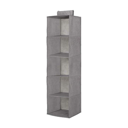 5-Shelf Hanging Closet Organizer, Foldable Cupboard Storage with Easy Fastening Strap, Space-Saving Clothes & Shoe Rack, Grey, 30x30x100 cm