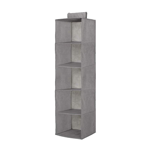 5-Shelf Hanging Closet Organizer, Foldable Cupboard Storage with Easy Fastening Strap, Space-Saving Clothes & Shoe Rack, Grey, 30x30x100 cm
