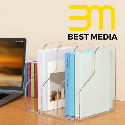 Clear Acrylic Magazine Holder, 3-Slot Desktop File Sorter Organizer Rack for Office Desk Accessories and Storage Stand
