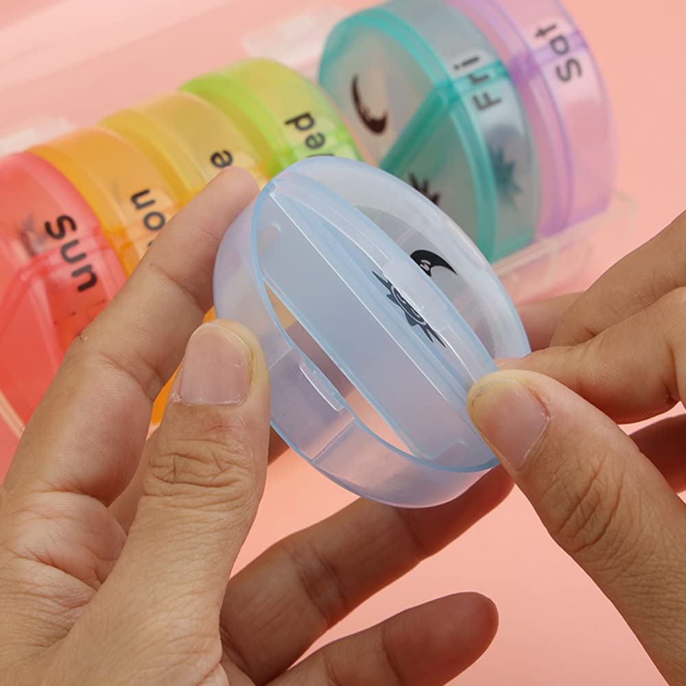 Large Pill Organizer 2 Times A Day, Weekly Pill Box Twice a Day, Travel Friendly AM PM Vitamin Organizer, Weekly Pill Case Container 2 Per Day(Rainbow)